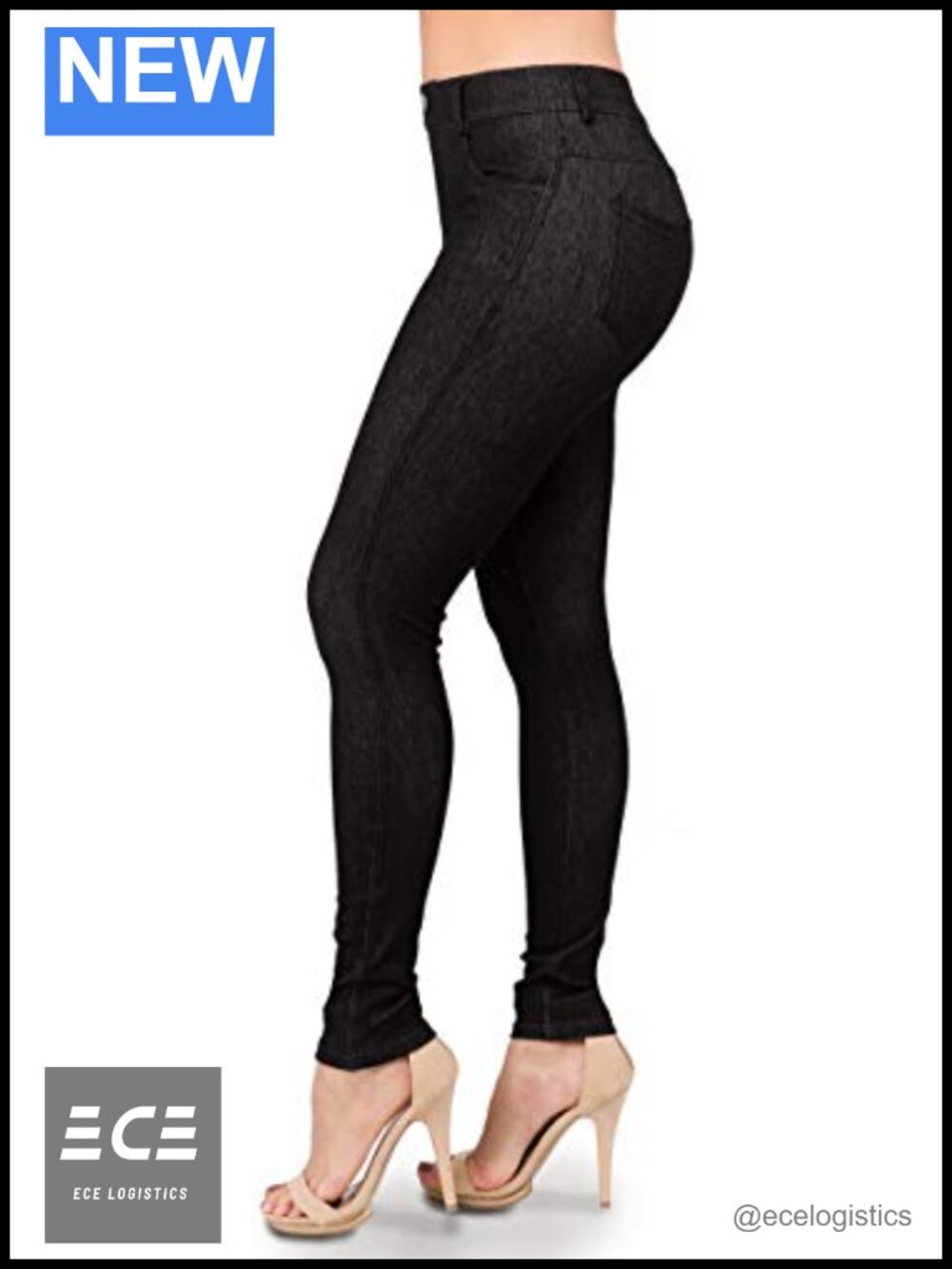 High Waisted Jeggings with Pockets Pull On Skinny Fit Cotton Blend